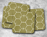 Shadowbright Olive Green Geometric Hexagons Placemats, Set of 4/6