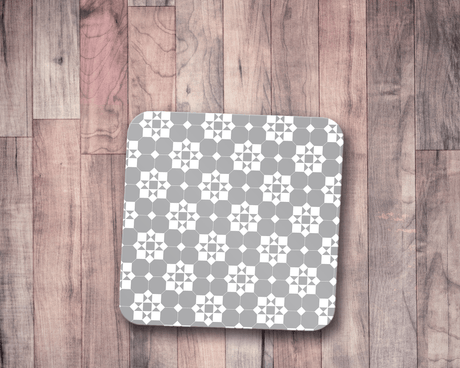 Shadowbright Grey and White Geometric Tiles Design Coasters, Table Decor Mat
