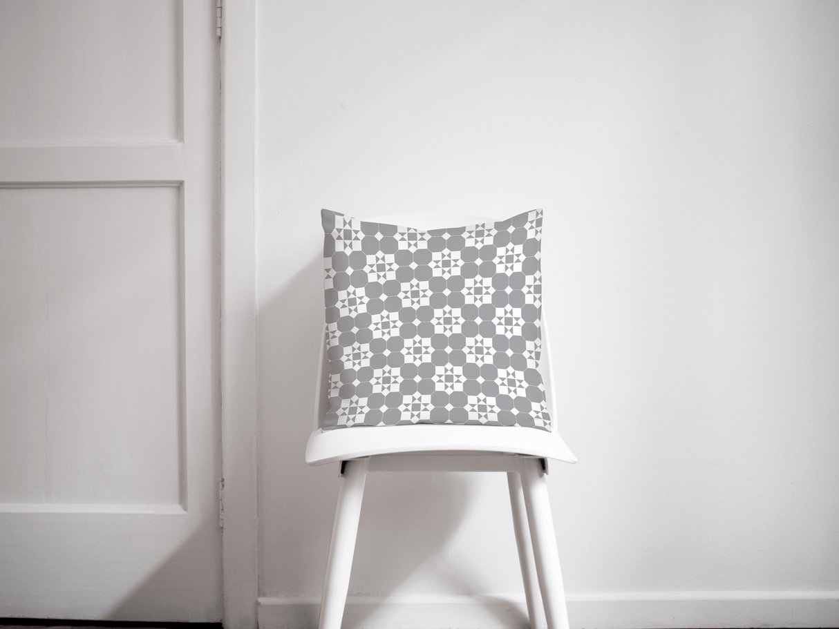 Shadowbright Grey and White Geometric Tiles Design Cushion, Throw Pillow