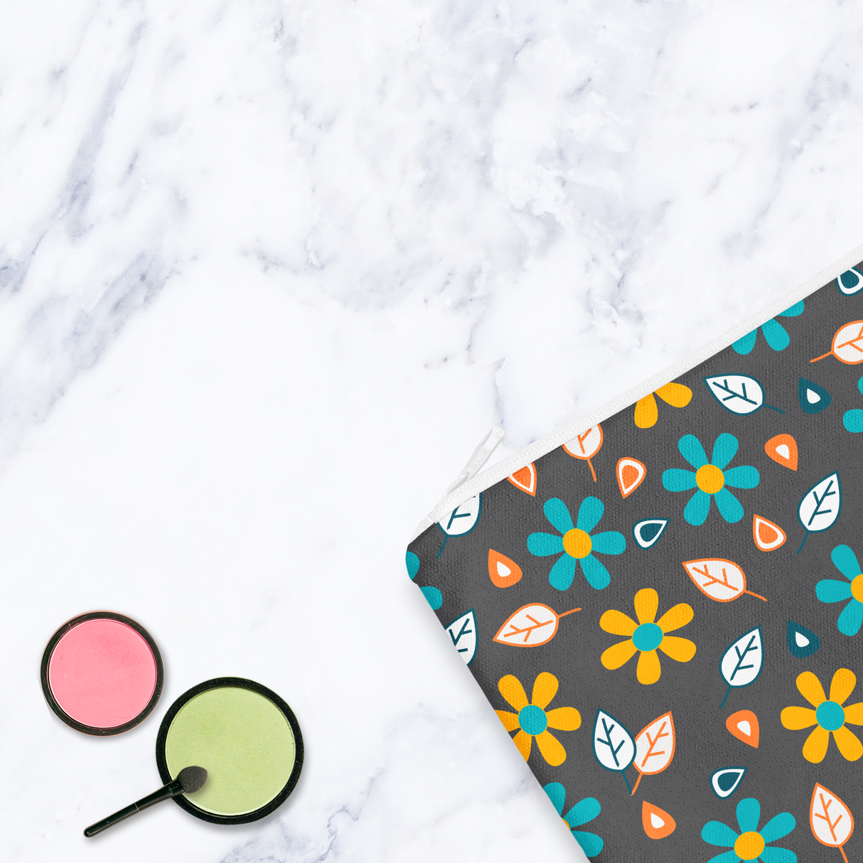 Shadowbright Grey/Turquoise Floral Makeup Bag - 24cm x 19cm