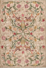Eco-Washable Beige Rug Floral Design