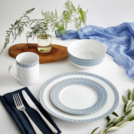 Portmeirion Home 16 Piece Mallorca Porcelain Dinner Set with Geometric Border