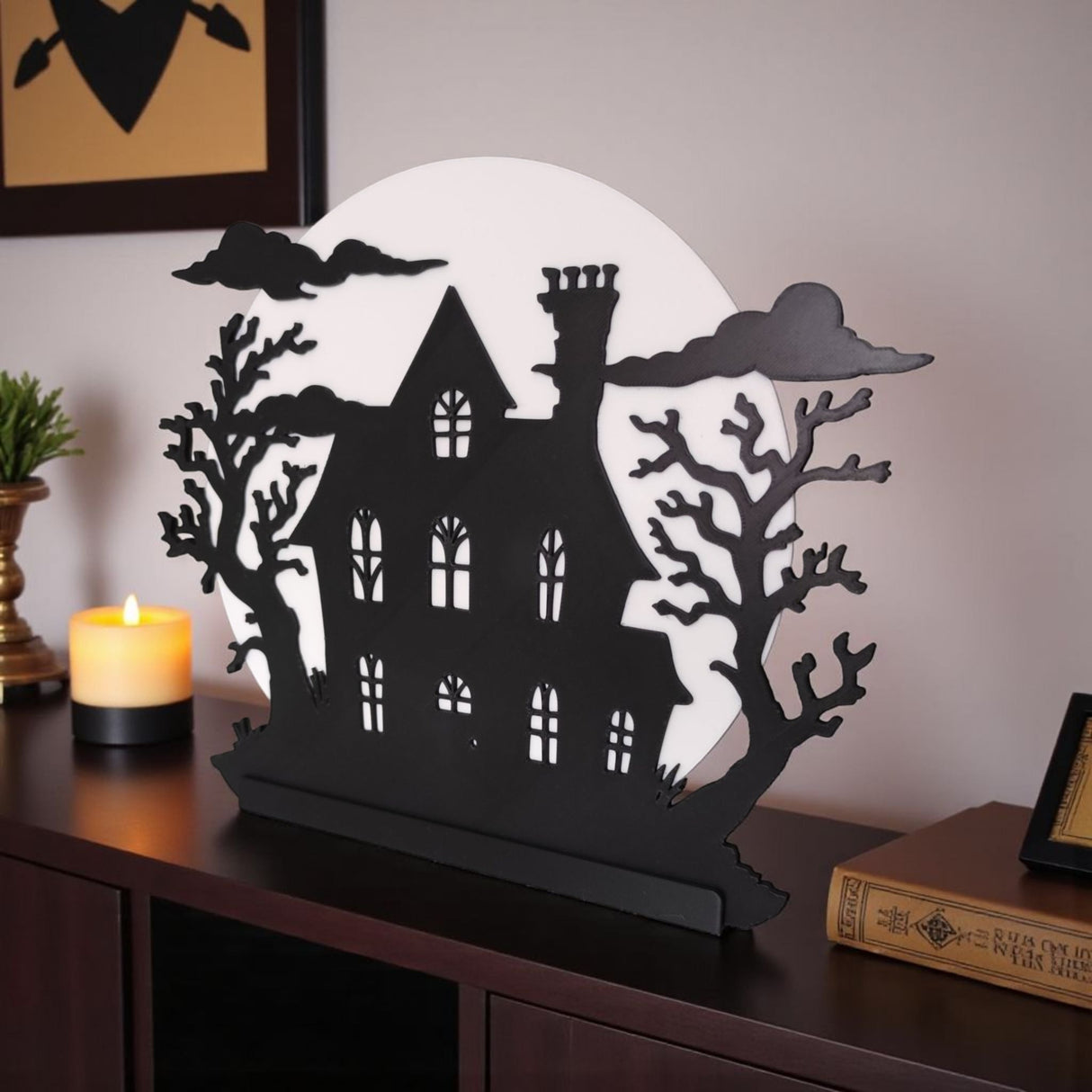 Filamora Studios Spooky Halloween Hill House LED Tealight Holder