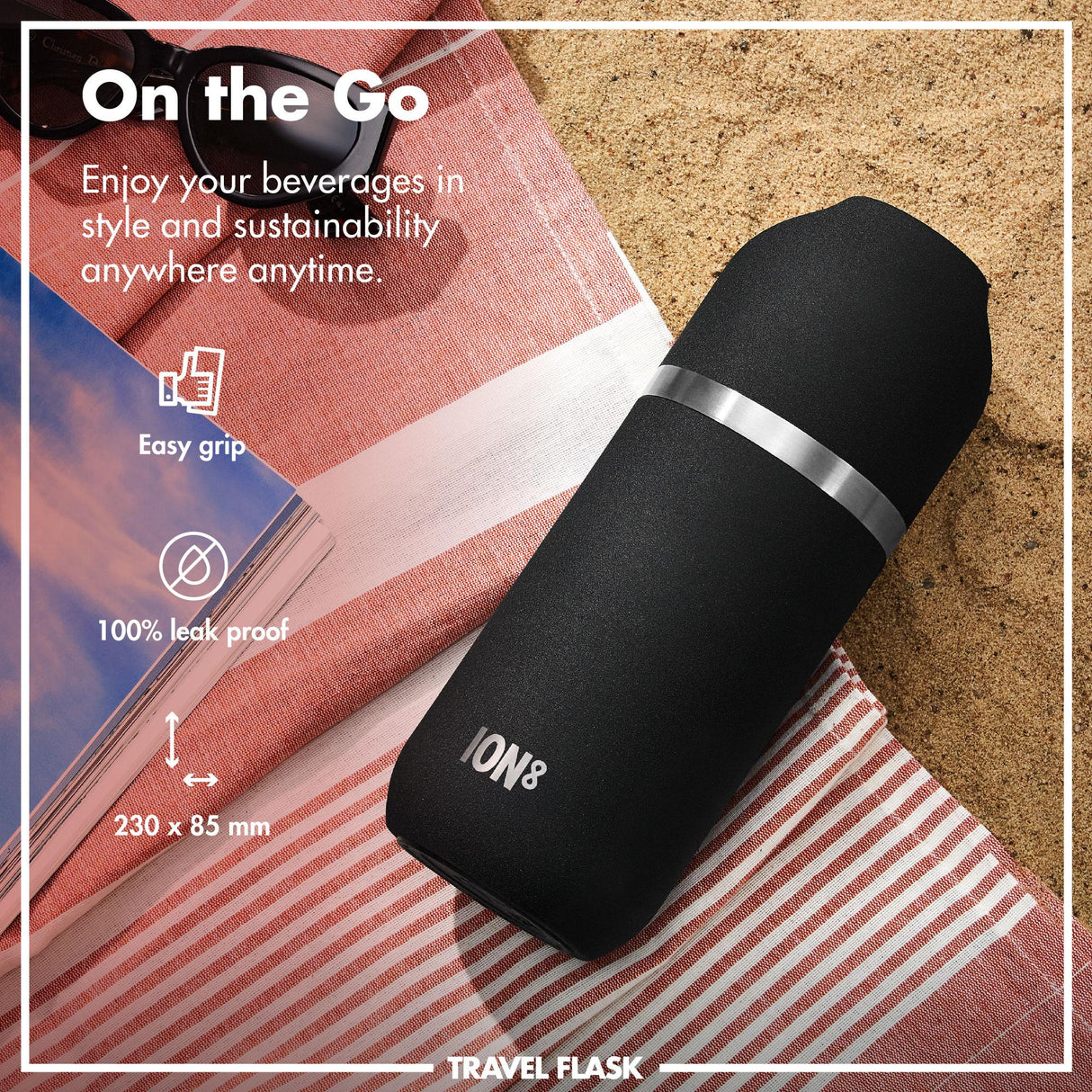 ION8 Luma Vacuum Insulated, Flask & Mug, Black, 700ml (24oz)