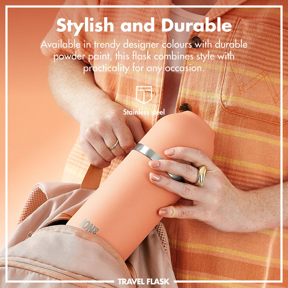 ION8 Luma Vacuum Insulated, Flask & Mug, Coral, 700ml (24oz)