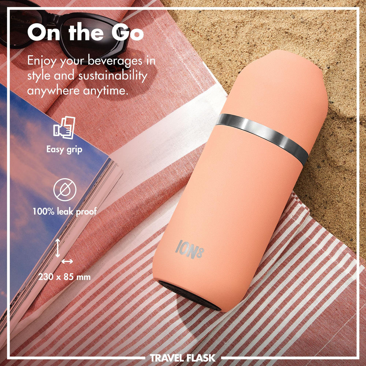 ION8 Luma Vacuum Insulated, Flask & Mug, Coral, 700ml (24oz)