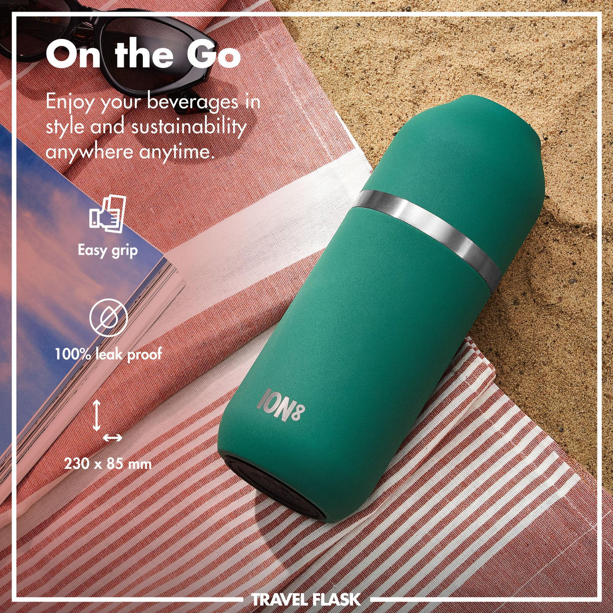 ION8 Luma Vacuum Insulated, Flask & Mug, Green, 700ml (24oz)