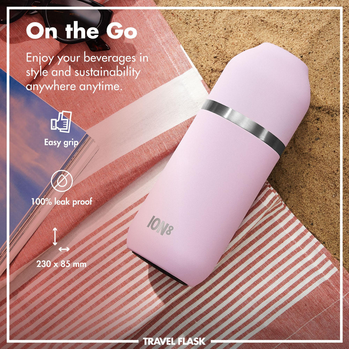 ION8 Luma Vacuum Insulated, Flask & Mug, Rose Quartz, 700ml (24oz)