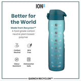 ION8 Leak Proof 1 Litre Water Bottle with Times to Drink, Recyclon, Teal & Blue, 1L