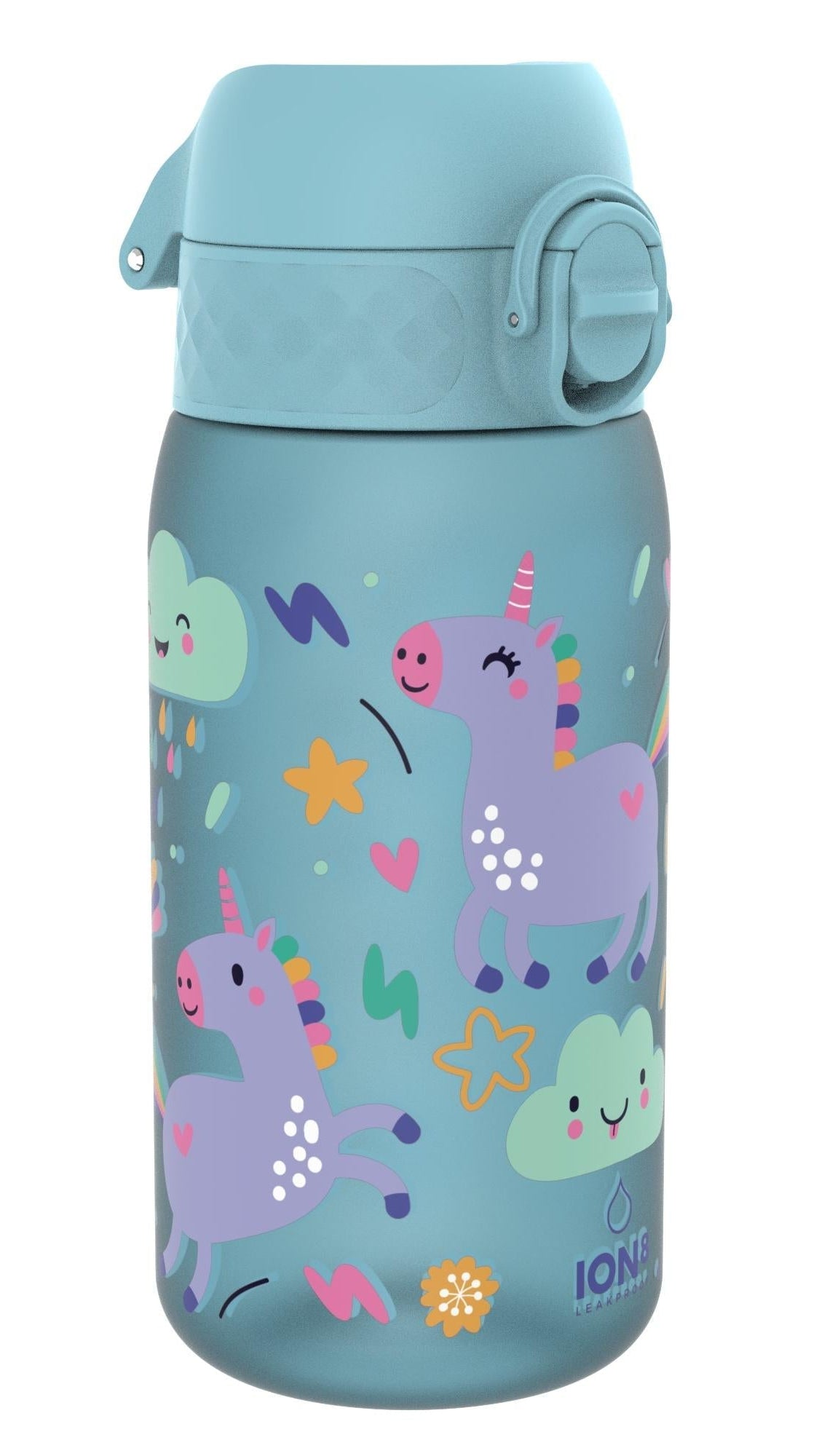 ION8 Leak Proof Kids Water Bottle, Recyclon, Blue Unicorns, 350ml (12oz)