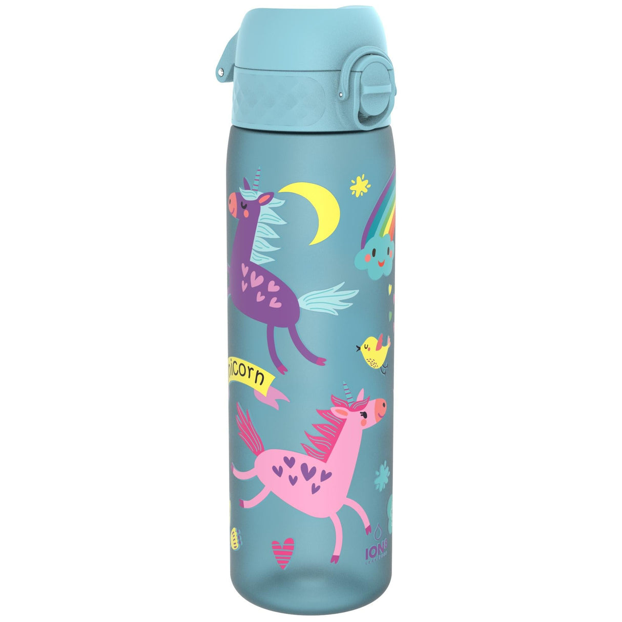 ION8 Leak Proof Slim Water Bottle, Recyclon, Blue Unicorns, 500ml (18oz)
