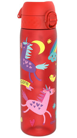 ION8 Leak Proof Slim Water Bottle, Recyclon, Red Unicorns, 500ml (18oz)