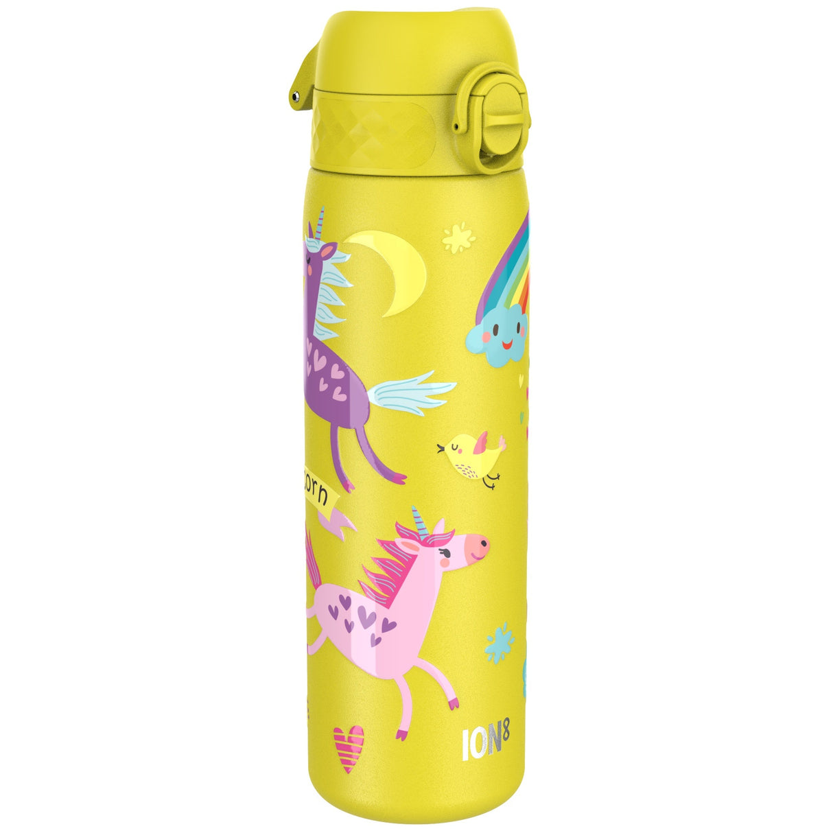 ION8 Leak Proof Slim Water Bottle, Stainless Steel, Yellow Unicorns, 600ml (20oz)