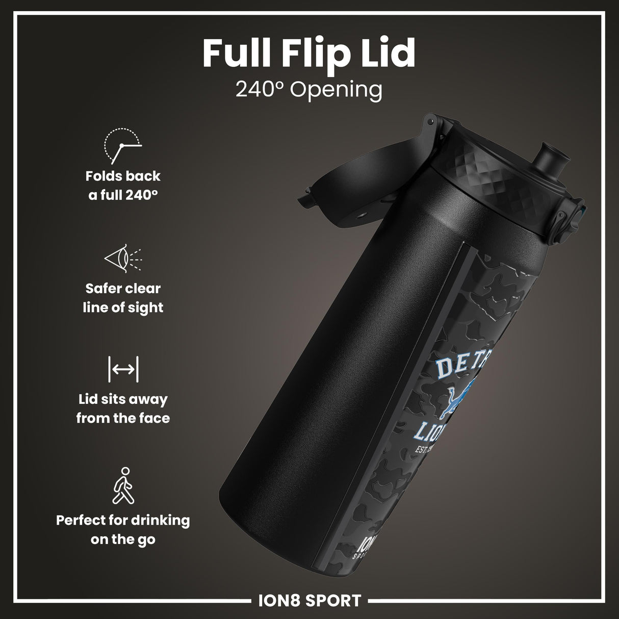 NFL x ION8 Insulated Steel Water Bottle, NFL Lions, 750ml (24oz)