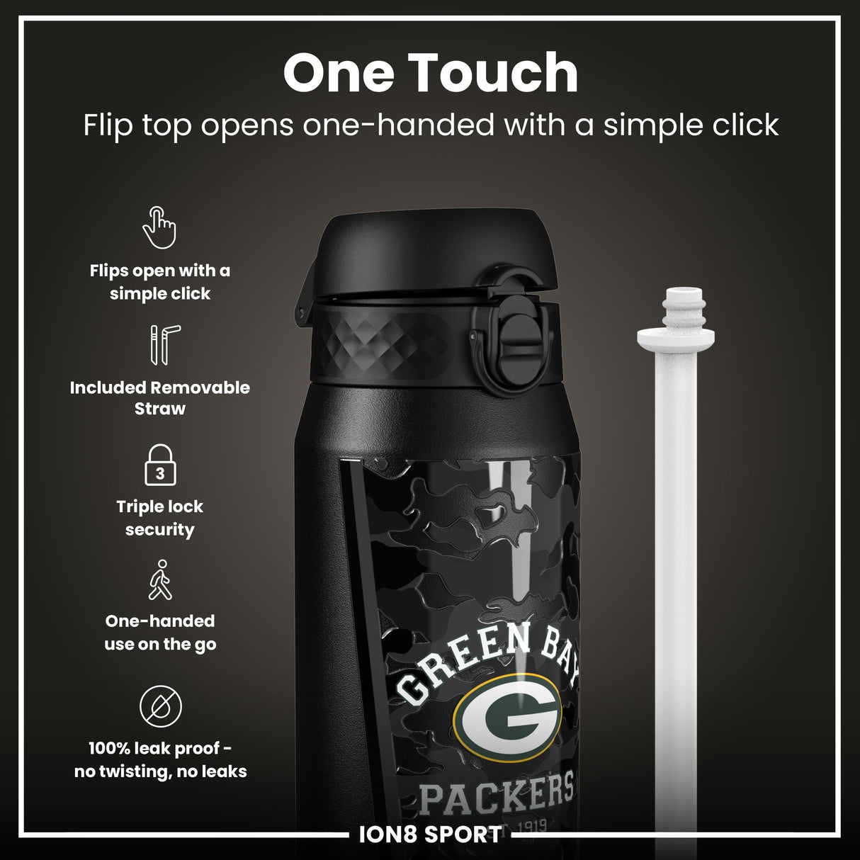 NFL x ION8 Insulated Steel Water Bottle, NFL Packers, 750ml (24oz)