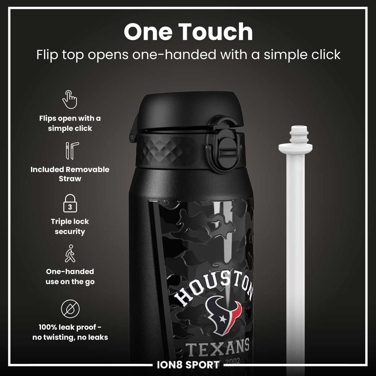 NFL x ION8 Insulated Steel Water Bottle, NFL Texans, 750ml (24oz)