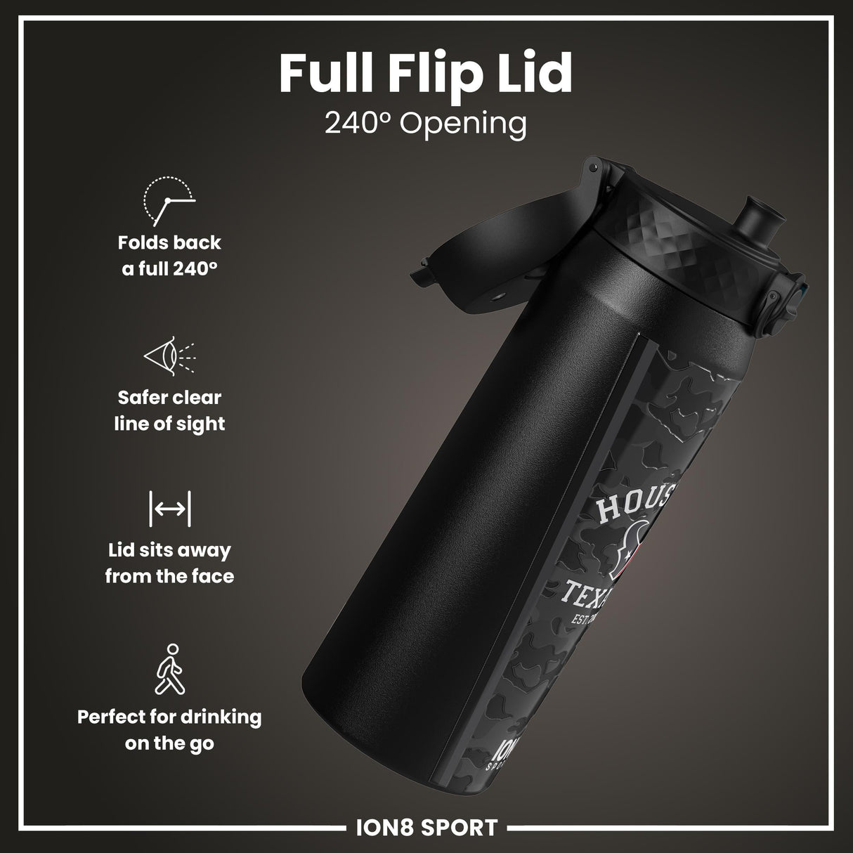 NFL x ION8 Insulated Steel Water Bottle, NFL Texans, 750ml (24oz)