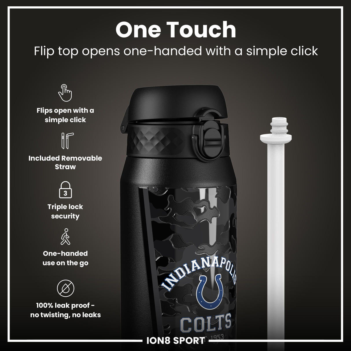 NFL x ION8 Insulated Steel Water Bottle, NFL Colts, 750ml (24oz)