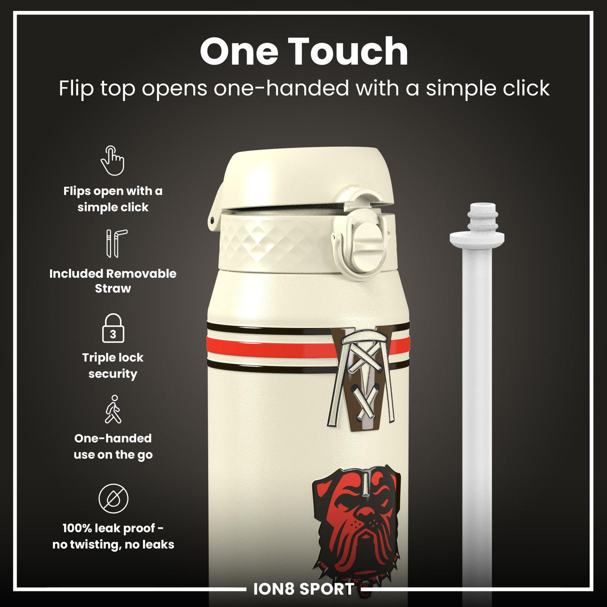NFL x ION8 Insulated Steel Water Bottle, NFL Browns, 750ml (24oz)
