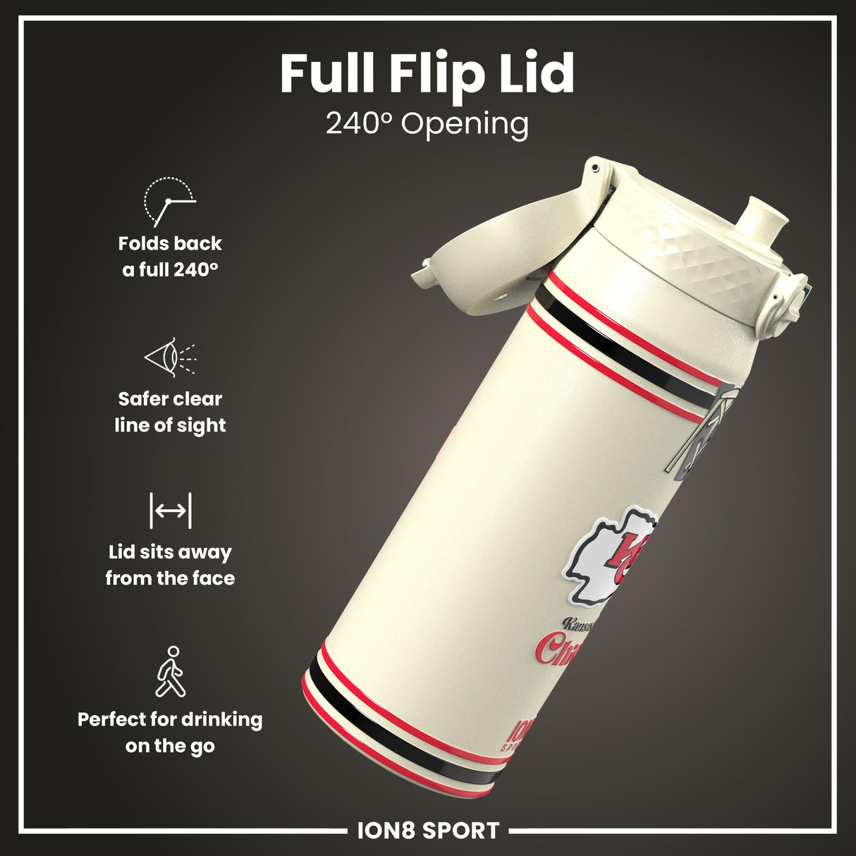 NFL x ION8 Insulated Steel Water Bottle, NFL Chiefs, 750ml (24oz)