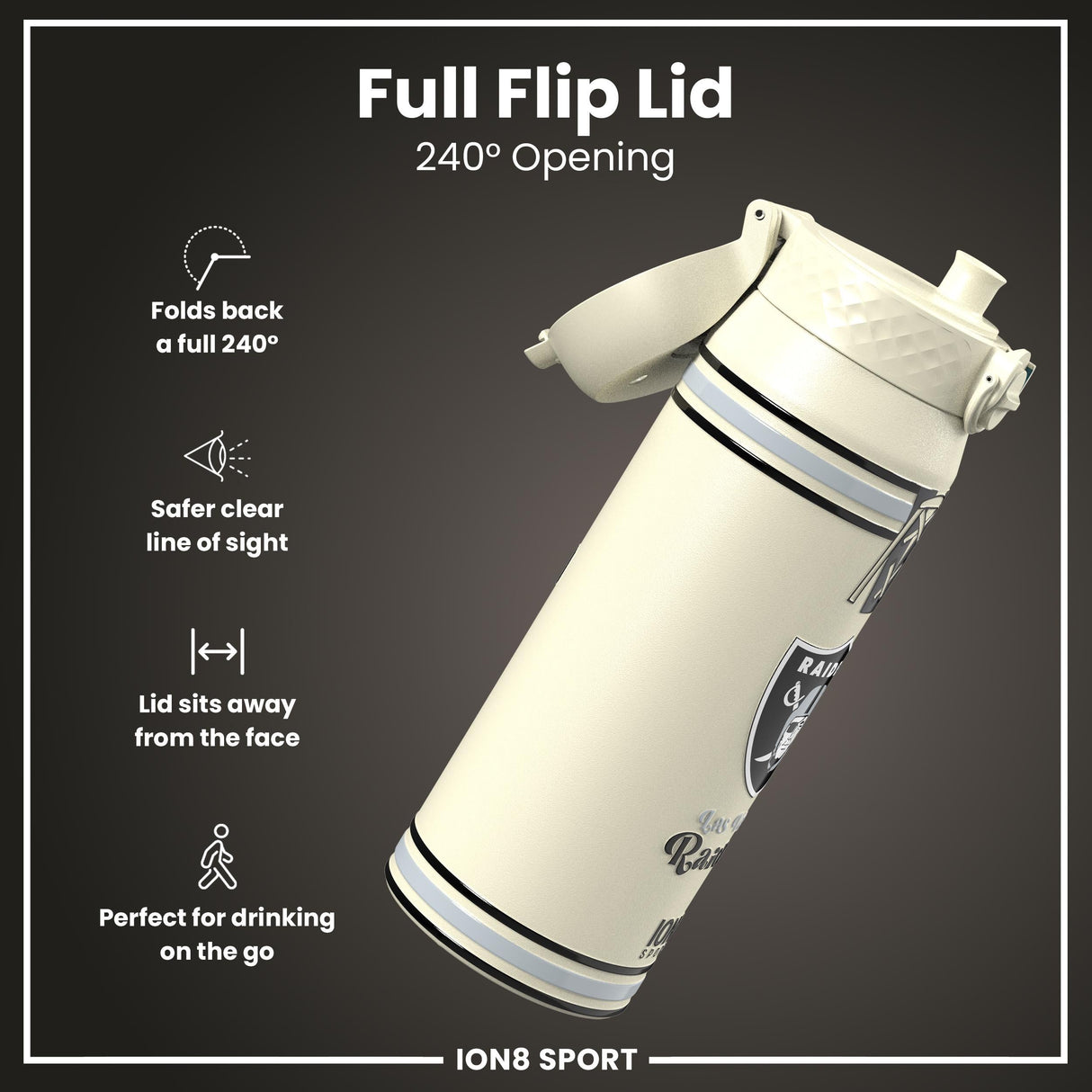 NFL x ION8 Insulated Steel Water Bottle, NFL Raiders, 750ml (24oz)