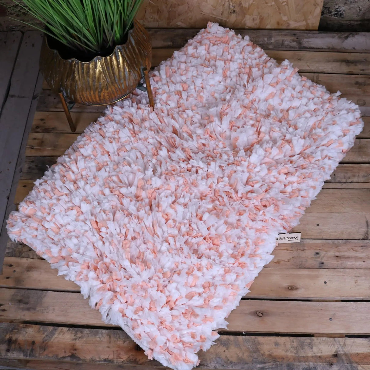 The Rugs Varam Fluffy Recycled Rug White Orange - 60x90cm