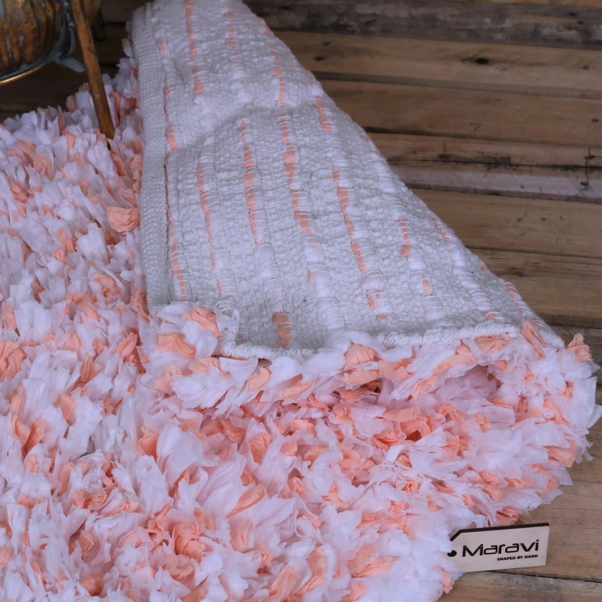 The Rugs Varam Fluffy Recycled Rug White Orange - 60x90cm
