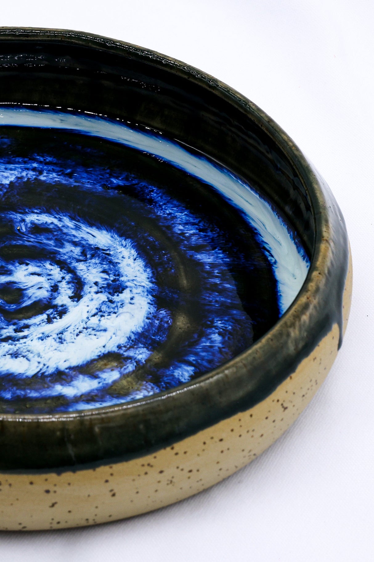 10 inch Abyssal Aegean Spiral Handmade Spotted Stoneware Large Ceramic Plate