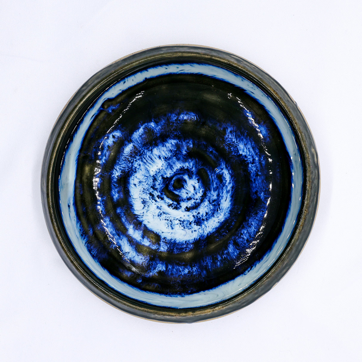 10 inch Abyssal Aegean Spiral Handmade Spotted Stoneware Large Ceramic Plate