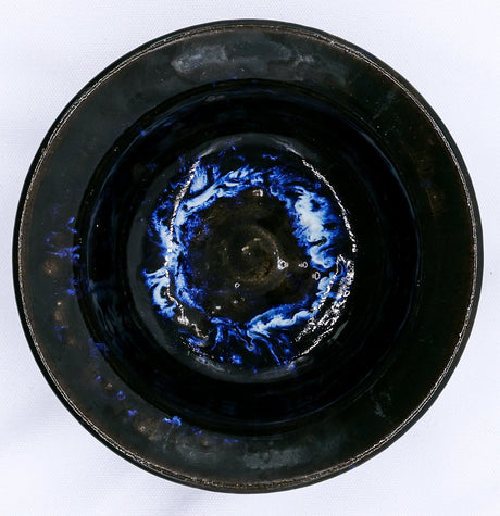Cavewater Spiral Blue Handmade Grey Stoneware Bowl - 7,5'