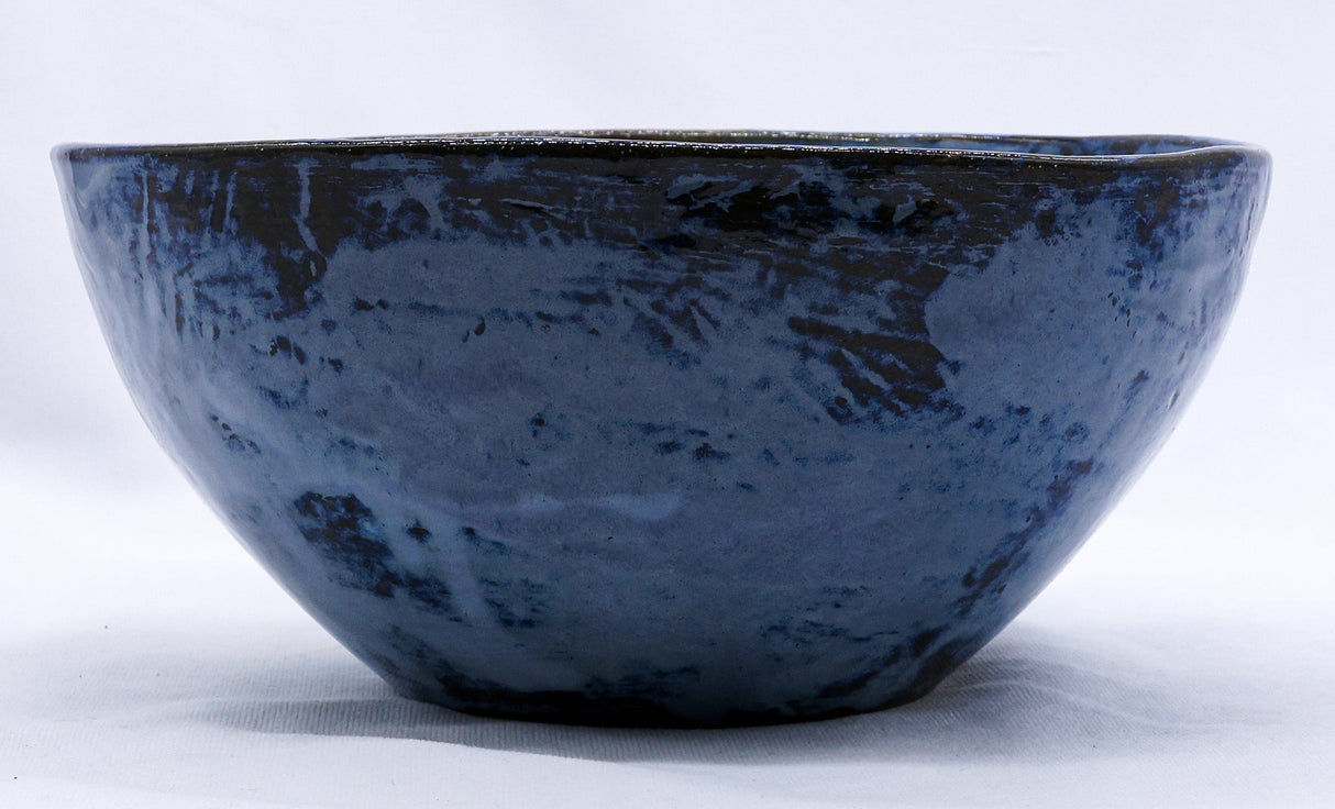 Small Smoked Grey Tidal Blue Wash Handmade Ceramic Stoneware Dinner Bowl