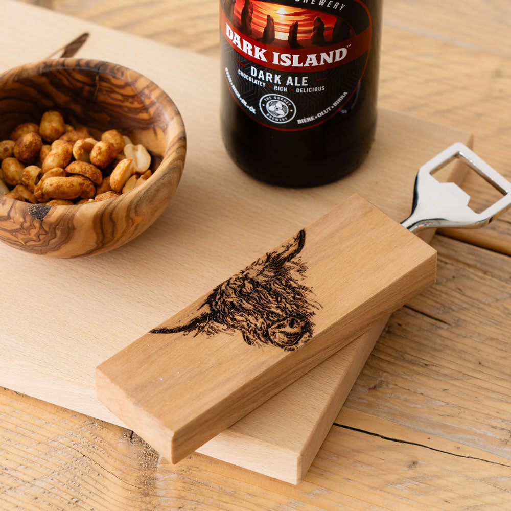 Highland Cow Selbrae House Beech Bottle Opener