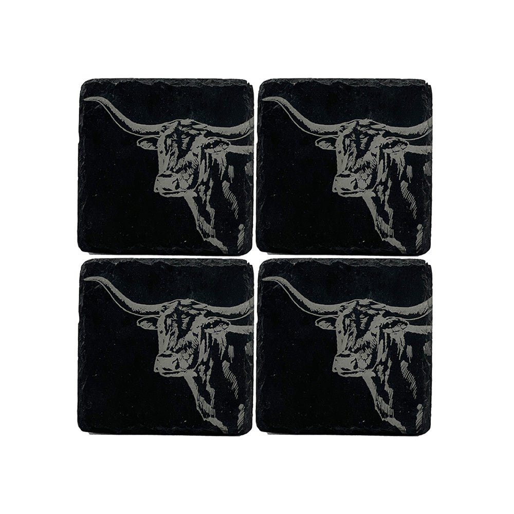 Selbrae House Texas Longhorn Slate Coasters - Set of 4