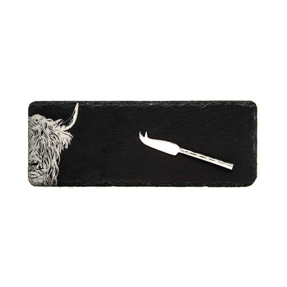 Highland Cow Mini Slate Cheese Board & Knife Set - Single