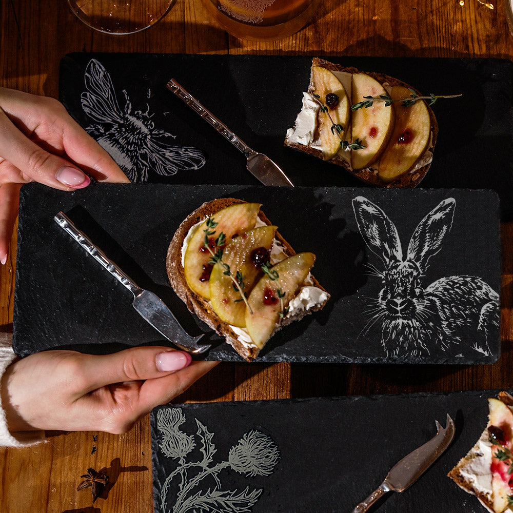 Selbrae House Hare Side Profile Single Mini Slate Cheese Board & Knife Set