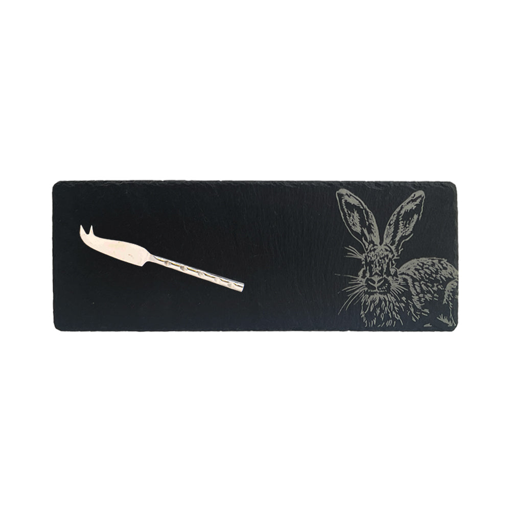 Selbrae House Hare Side Profile Single Mini Slate Cheese Board & Knife Set