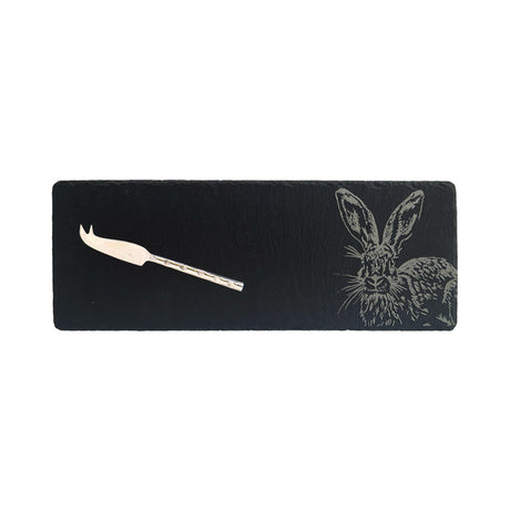 Selbrae House Hare Side Profile Single Mini Slate Cheese Board & Knife Set