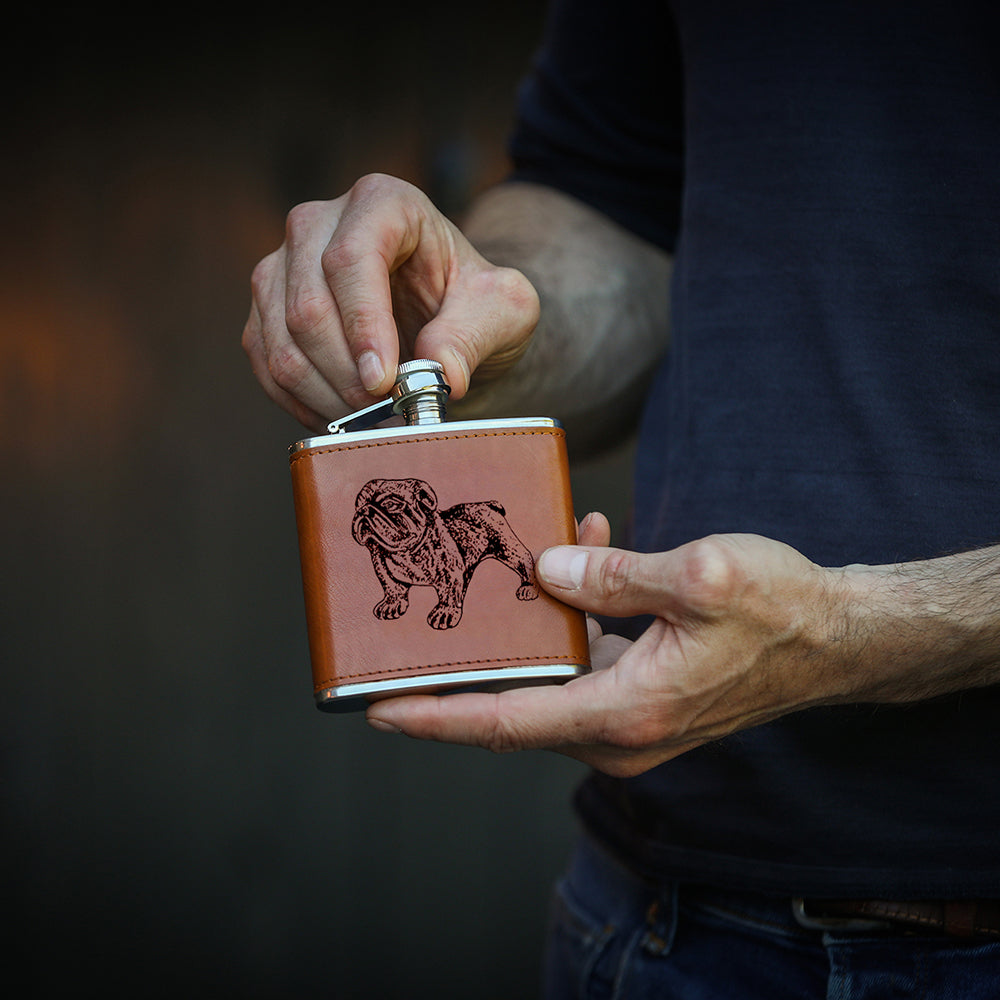 Selbrae House Bulldog Leather Hip Flask