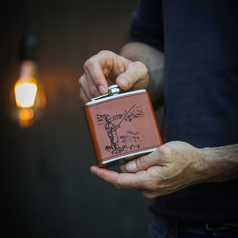Selbrae House Fishing Leather Hip Flask