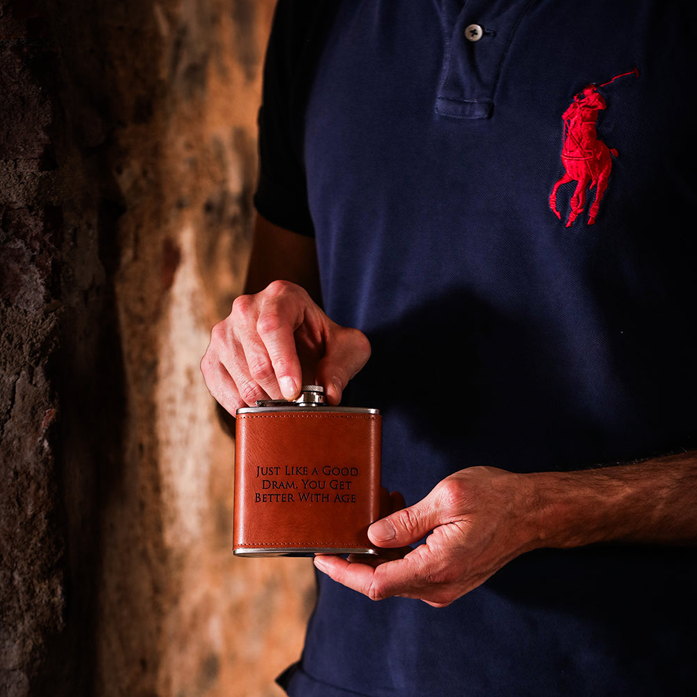 Selbrae House Good Dram Leather Hip Flask