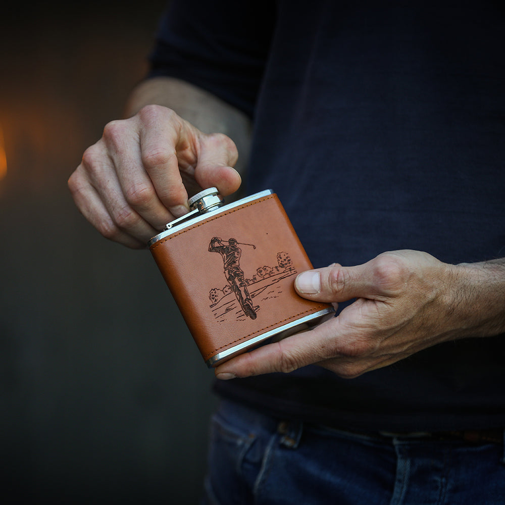 Selbrae House Golf Leather Hip Flask