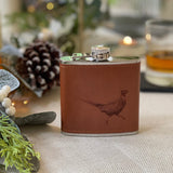Selbrae House Pheasant Leather Hip Flask