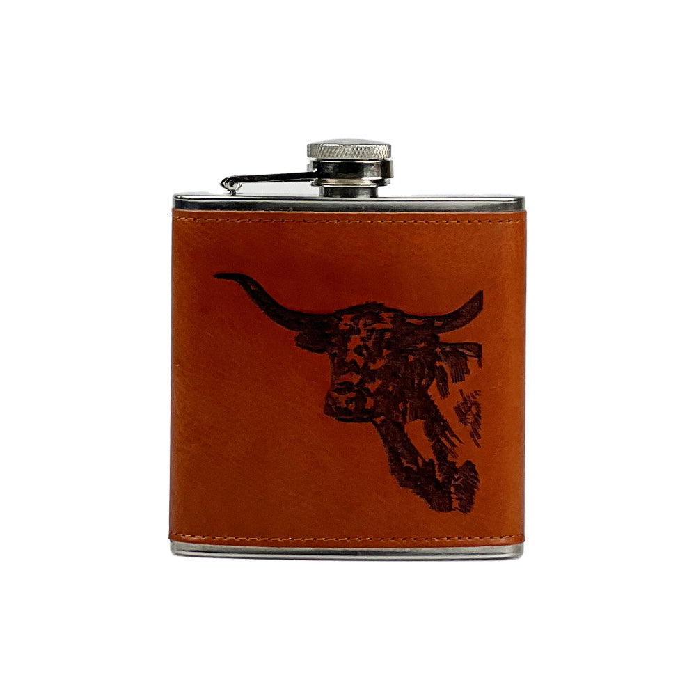 Selbrae House Texas Longhorn Leather Hip Flask