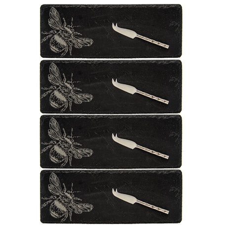 Bee Mini Slate Cheese Board & Knife Sets - Set of 4