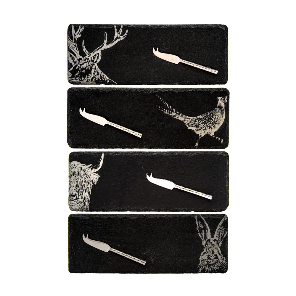 Selbrae House Country Animals Mini Slate Cheese Board & Knife Sets - Set of 4