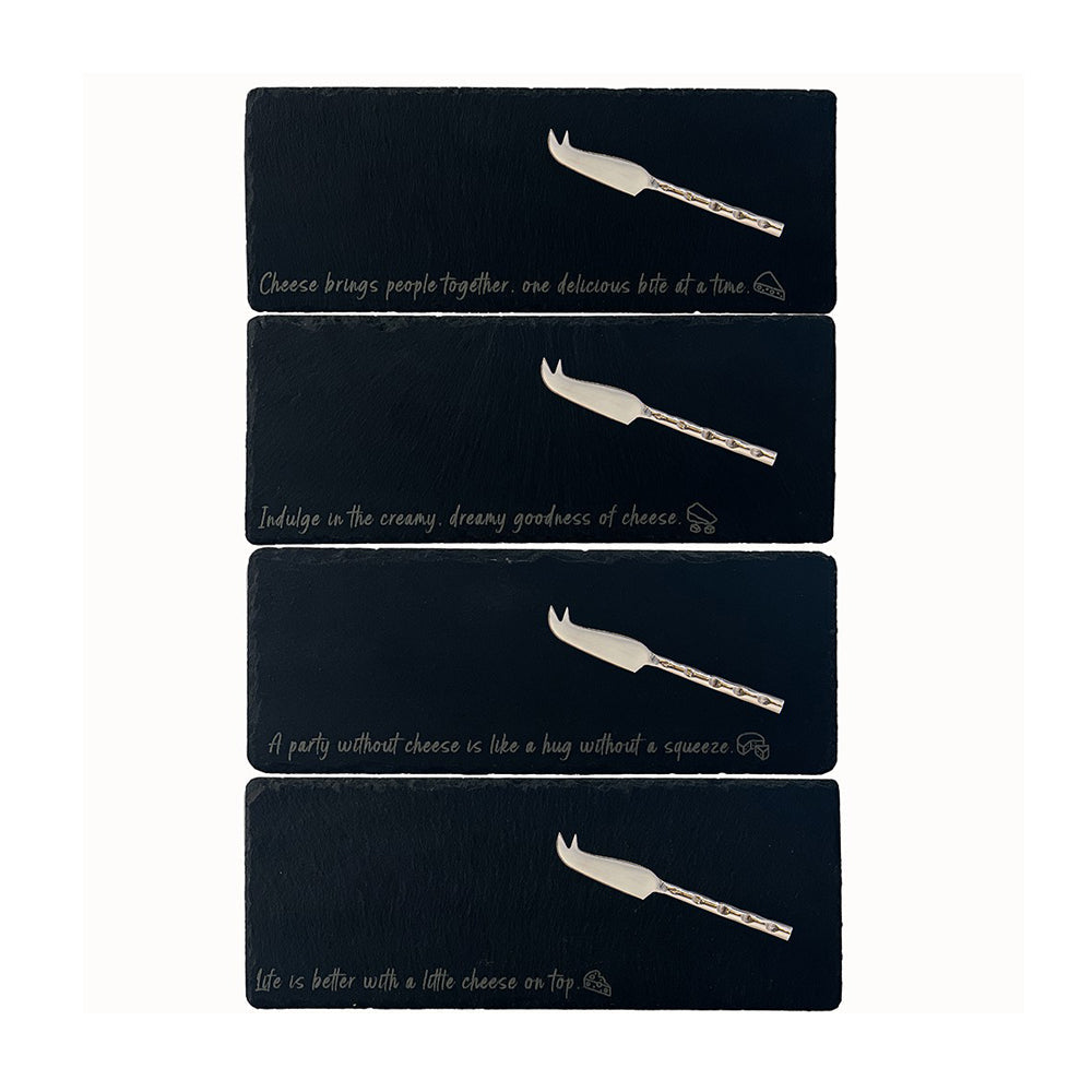 Selbrae House Cheese Sayings Mini Slate Cheese Board & Knife Sets - Set of 4