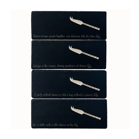 Selbrae House Cheese Sayings Mini Slate Cheese Board & Knife Sets - Set of 4