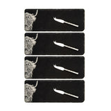 Highland Cow Mini Slate Cheese Board & Knife Sets - Set of 4