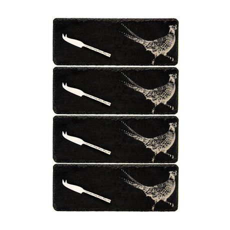 Selbrae House Pheasant Mini Slate Cheese Board & Knife Sets - Set of 4