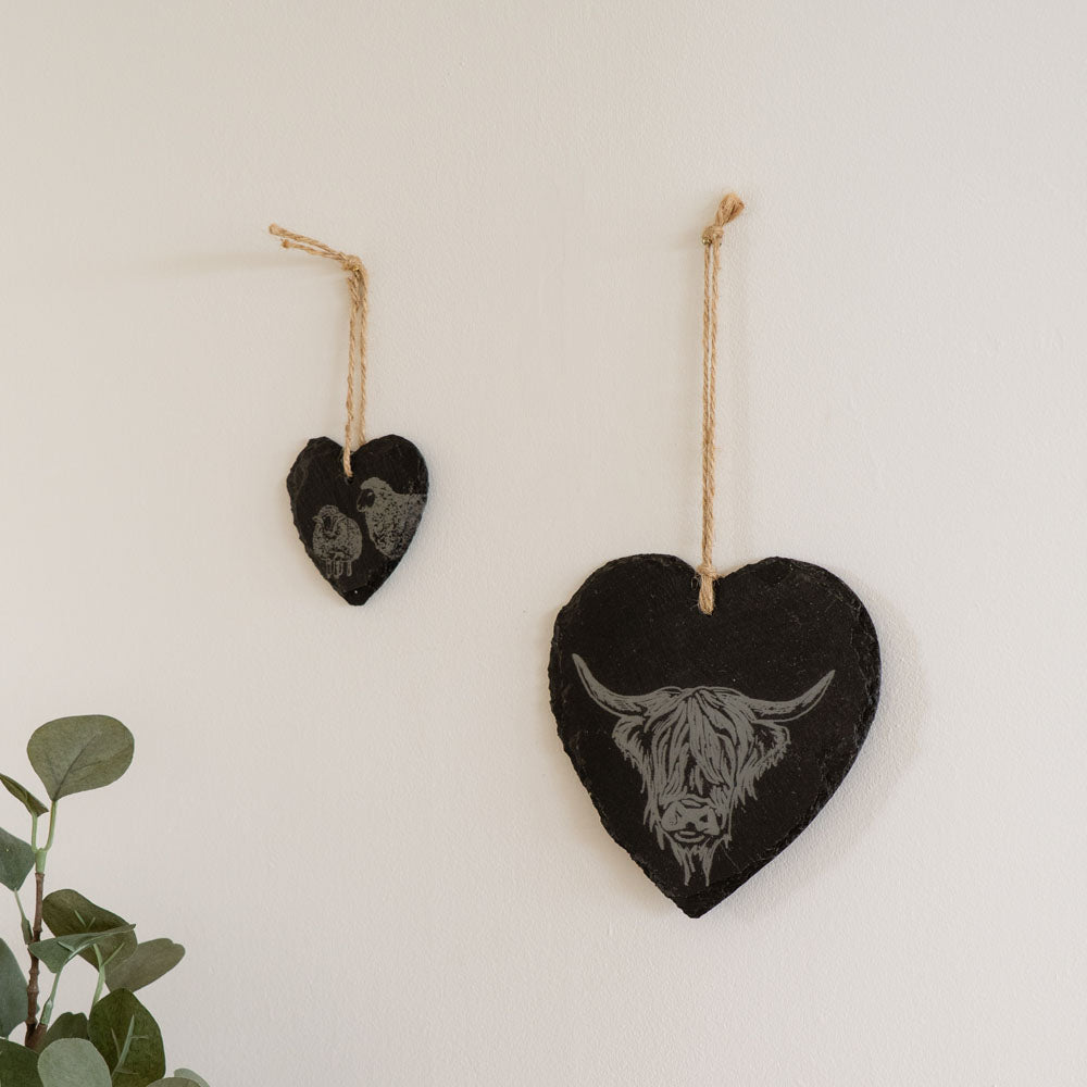 Highland Cow Selbrae House Slate Decoration - Large Heart